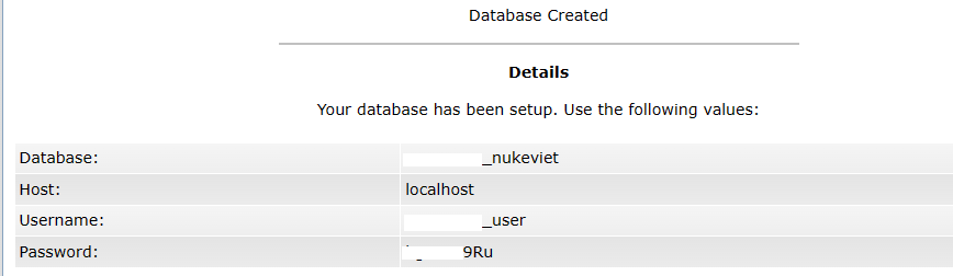 Thông tin tài khoản Database